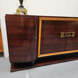 Grand Jules Leleu Style French Art Deco Walnut Four Door Buffet