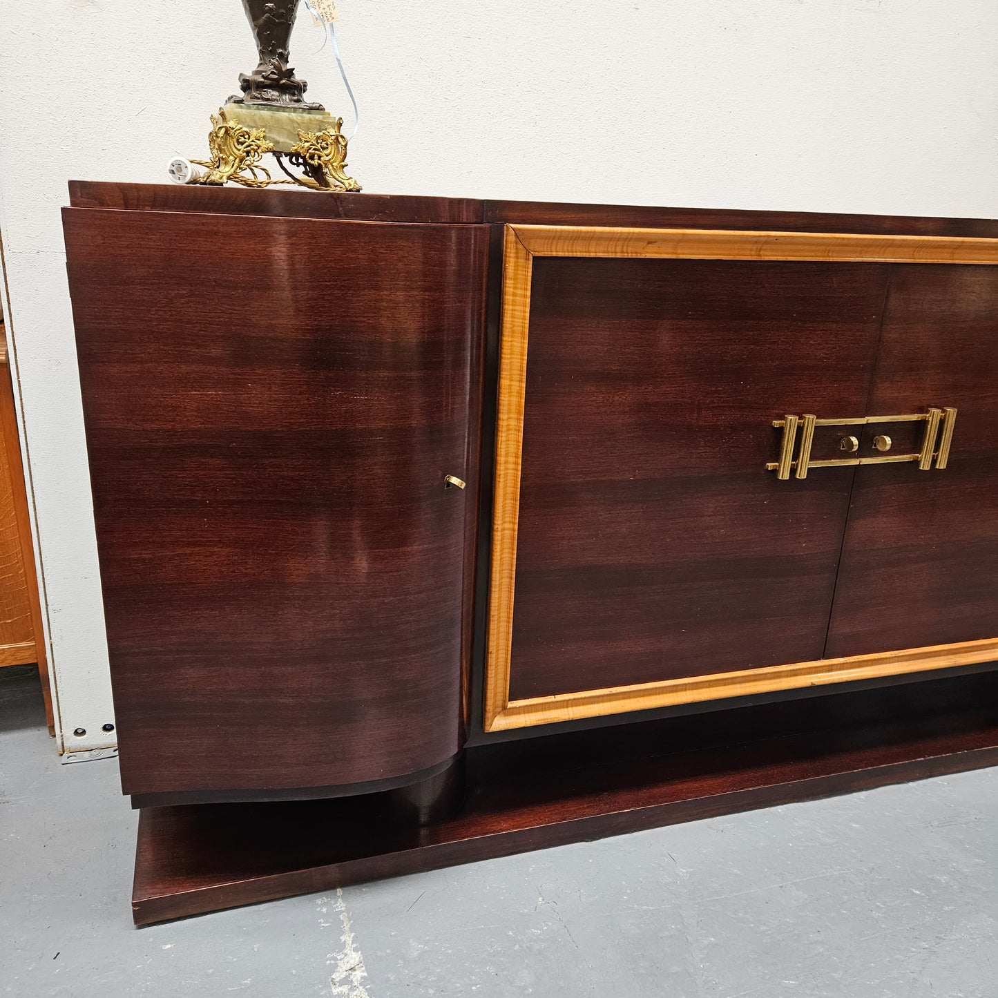 Grand Jules Leleu Style French Art Deco Walnut Four Door Buffet