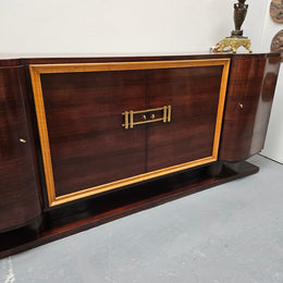 Grand Jules Leleu Style French Art Deco Walnut Four Door Buffet