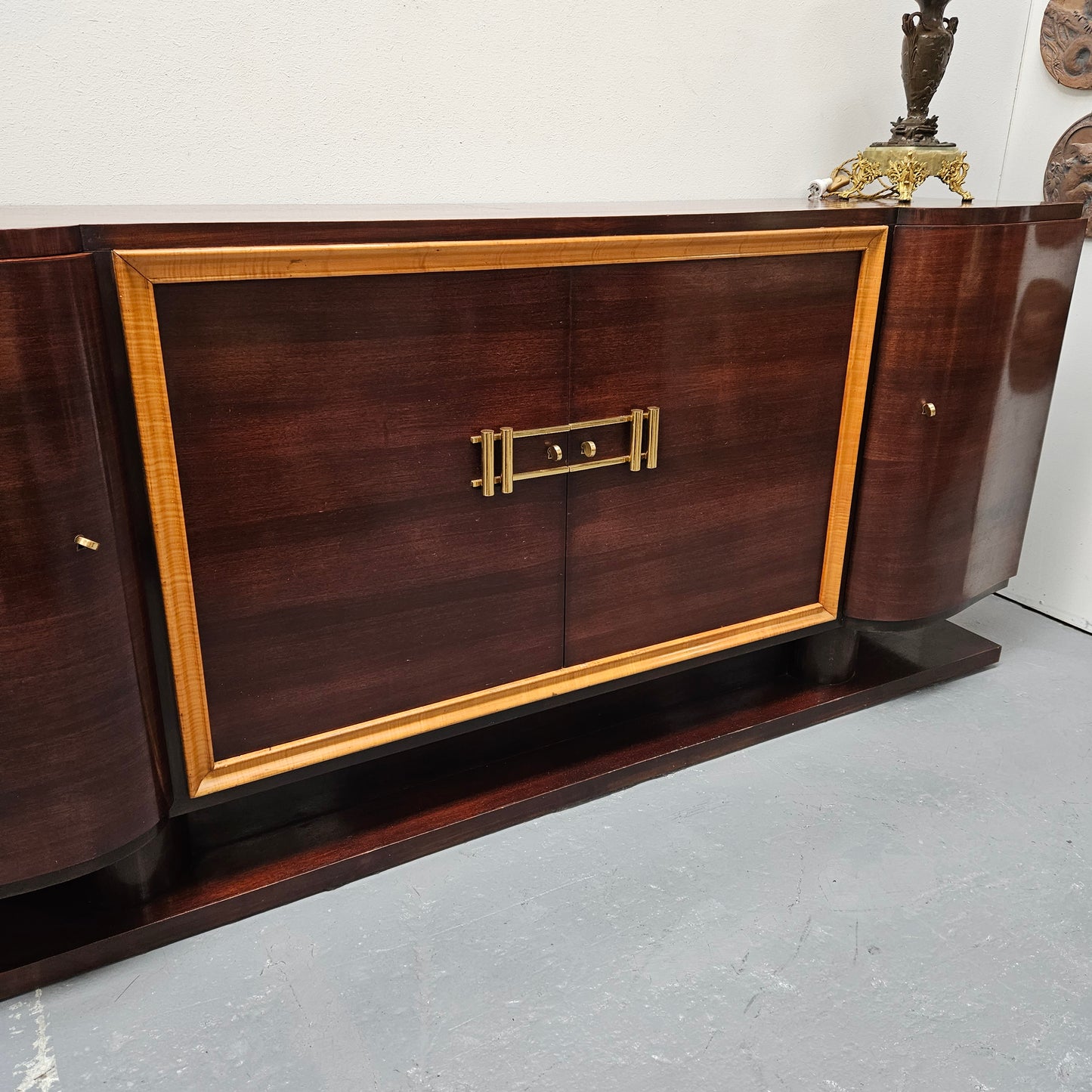 Grand Jules Leleu Style French Art Deco Walnut Four Door Buffet