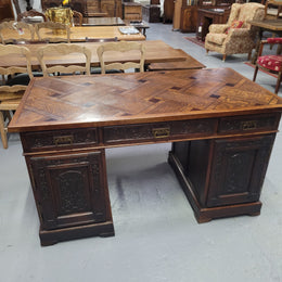 French Oak Gothic Style Parquetry Top Desk