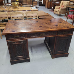French Oak Gothic Style Parquetry Top Desk | Antique & Vintage | Moonee Ponds Antiques | Australia Wide Delivery