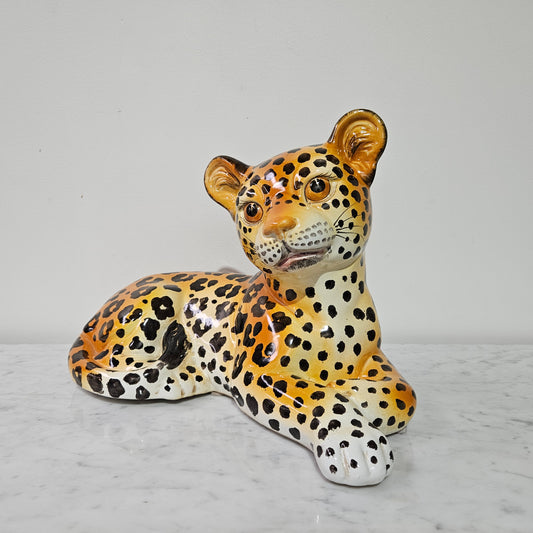 Vintage Italian Ceramic Young Leopard