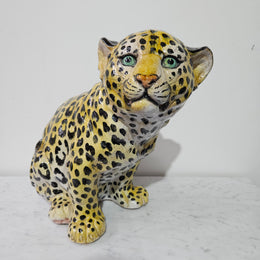 Appealing Large Vintage Terracotta Young Leopard Statue