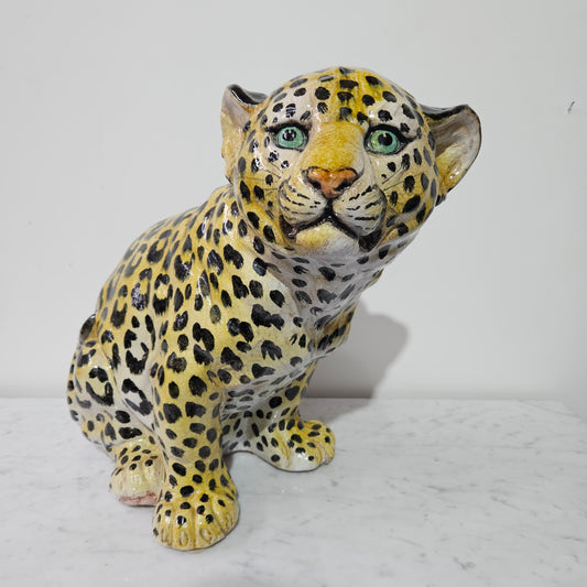Appealing Large Vintage Terracotta Young Leopard Statue