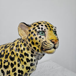 Appealing Large Vintage Terracotta Young Leopard Statue