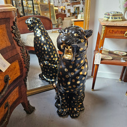Imposing Black and Gold Italian Ceramic Roaring Leopard