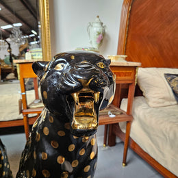 Imposing Black and Gold Italian Ceramic Roaring Leopard