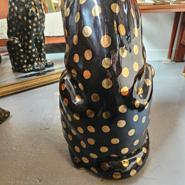 Imposing Black and Gold Italian Ceramic Roaring Leopard