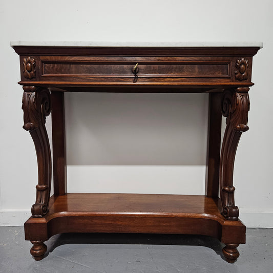 Hard to Find Louis XV Walnut & Marble Top Console Table