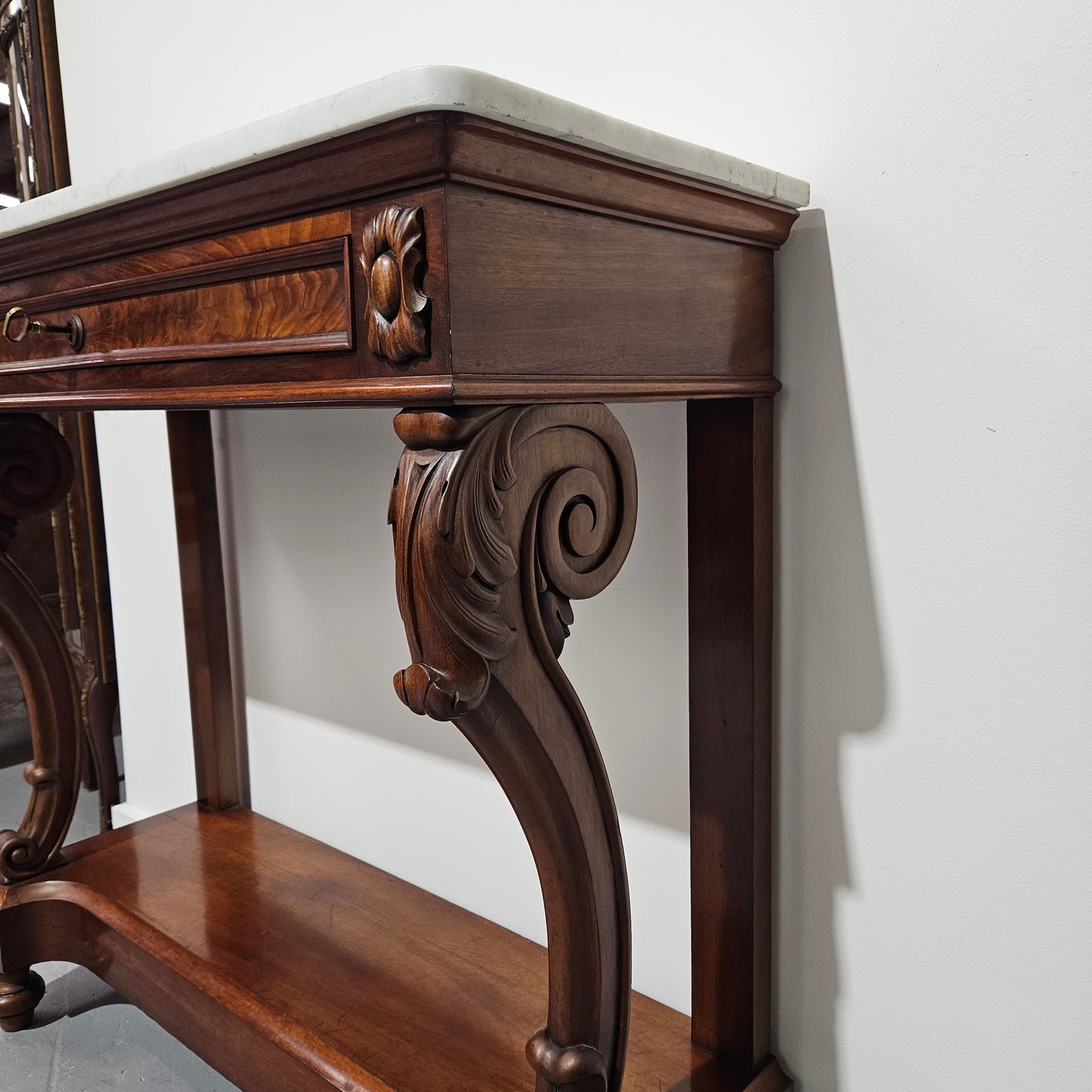 Hard to Find Louis XV Walnut & Marble Top Console Table