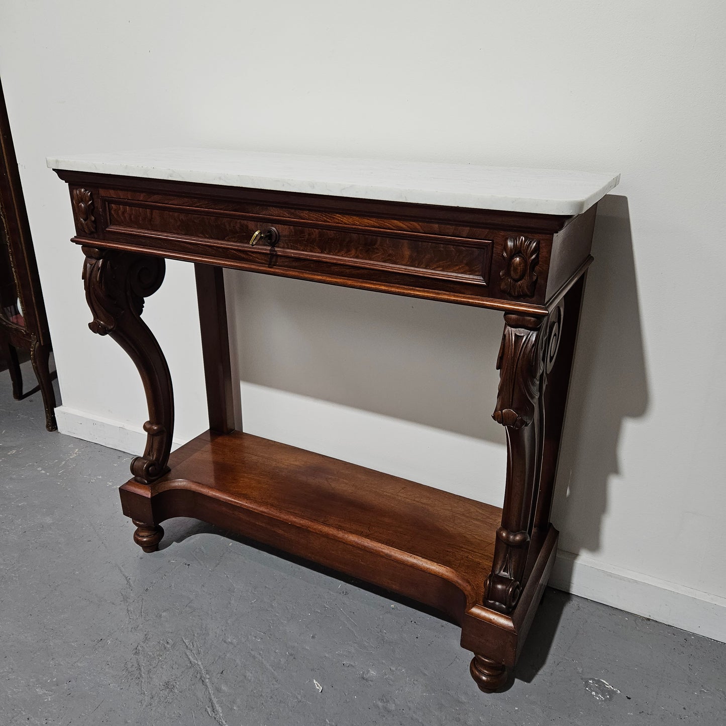Hard to Find Louis XV Walnut & Marble Top Console Table
