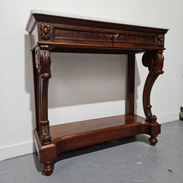 Hard to Find Louis XV Walnut & Marble Top Console Table