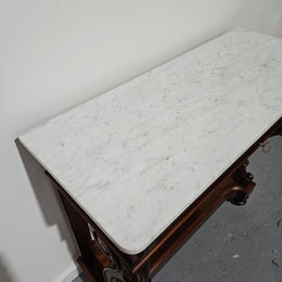 Hard to Find Louis XV Walnut & Marble Top Console Table