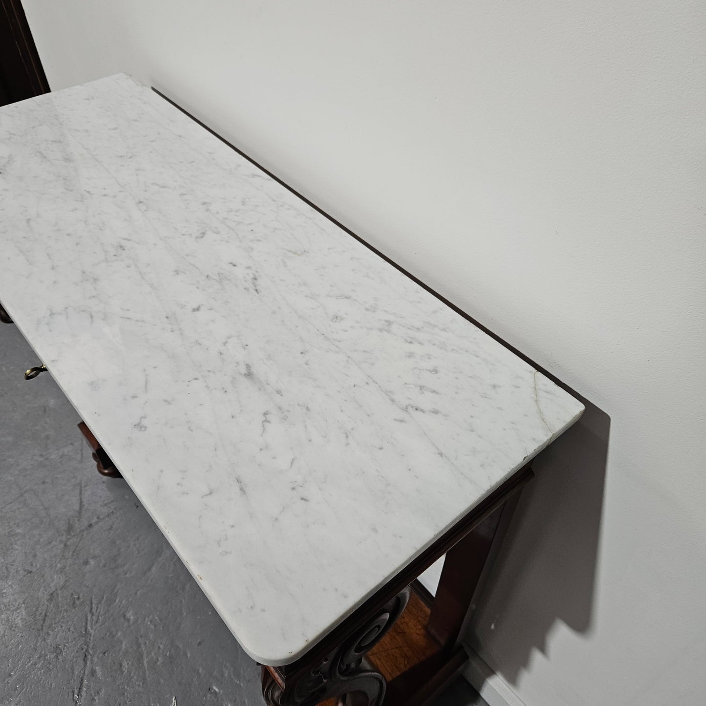 Hard to Find Louis XV Walnut & Marble Top Console Table