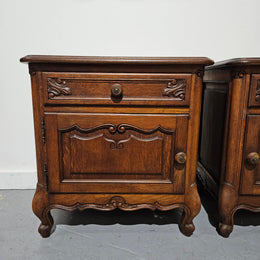 Pair of French Oak Low Wooden Top Bedside Cabinets