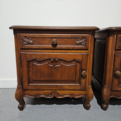 Pair of French Oak Low Wooden Top Bedside Cabinets | Antique & Vintage | Moonee Ponds Antiques | Australia Wide Delivery