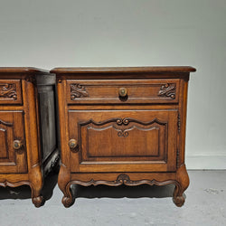 Pair of French Oak Low Wooden Top Bedside Cabinets | Antique & Vintage | Moonee Ponds Antiques | Australia Wide Delivery