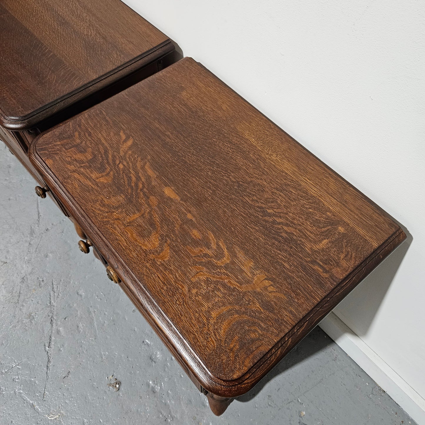 Pair of French Oak Low Wooden Top Bedside Cabinets