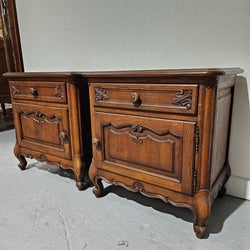 Pair of French Oak Low Wooden Top Bedside Cabinets | Antique & Vintage | Moonee Ponds Antiques | Australia Wide Delivery
