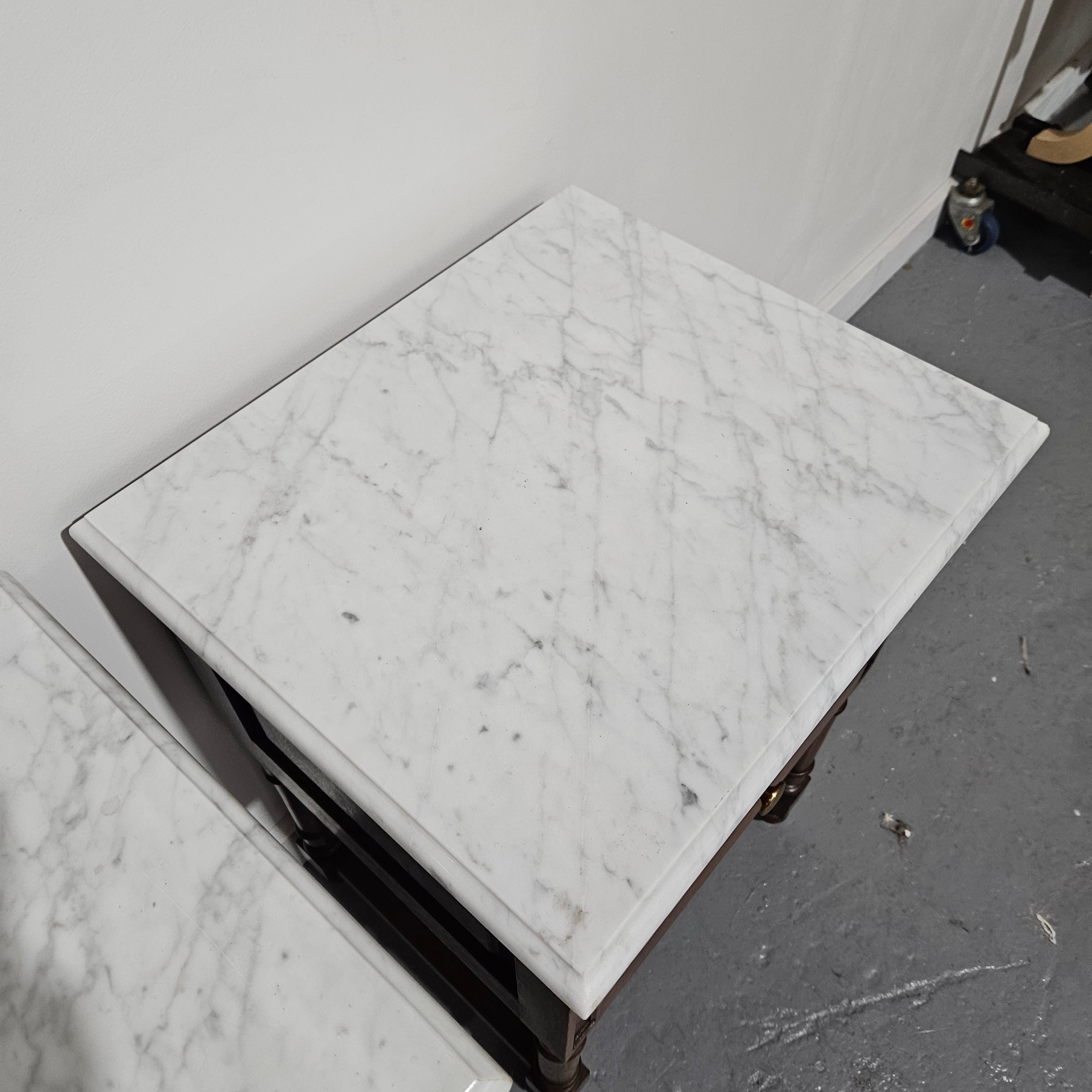 Pair French Oak Henry II Style Marble Top Low Bedsides | Antique & Vintage | Moonee Ponds Antiques | Australia Wide Delivery