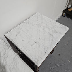 Pair French Oak Henry II Style Marble Top Low Bedsides | Antique & Vintage | Moonee Ponds Antiques | Australia Wide Delivery