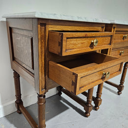 Pair French Oak Henry II Style Marble Top Low Bedsides
