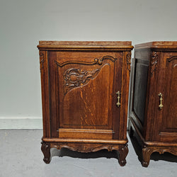 Pair of Louis XV Style French Oak One Door Marble Top Bedsides | Antique & Vintage | Moonee Ponds Antiques | Australia Wide Delivery