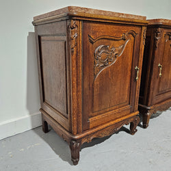 Pair of Louis XV Style French Oak One Door Marble Top Bedsides | Antique & Vintage | Moonee Ponds Antiques | Australia Wide Delivery