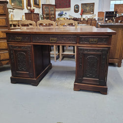 French Oak Gothic Style Parquetry Top Desk | Antique & Vintage | Moonee Ponds Antiques | Australia Wide Delivery