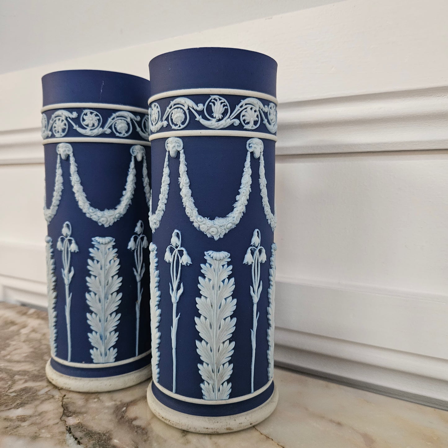 Pair Of Edwardian Wedgewood Cylindrical Vases
