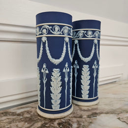 Pair Of Edwardian Wedgewood Cylindrical Vases