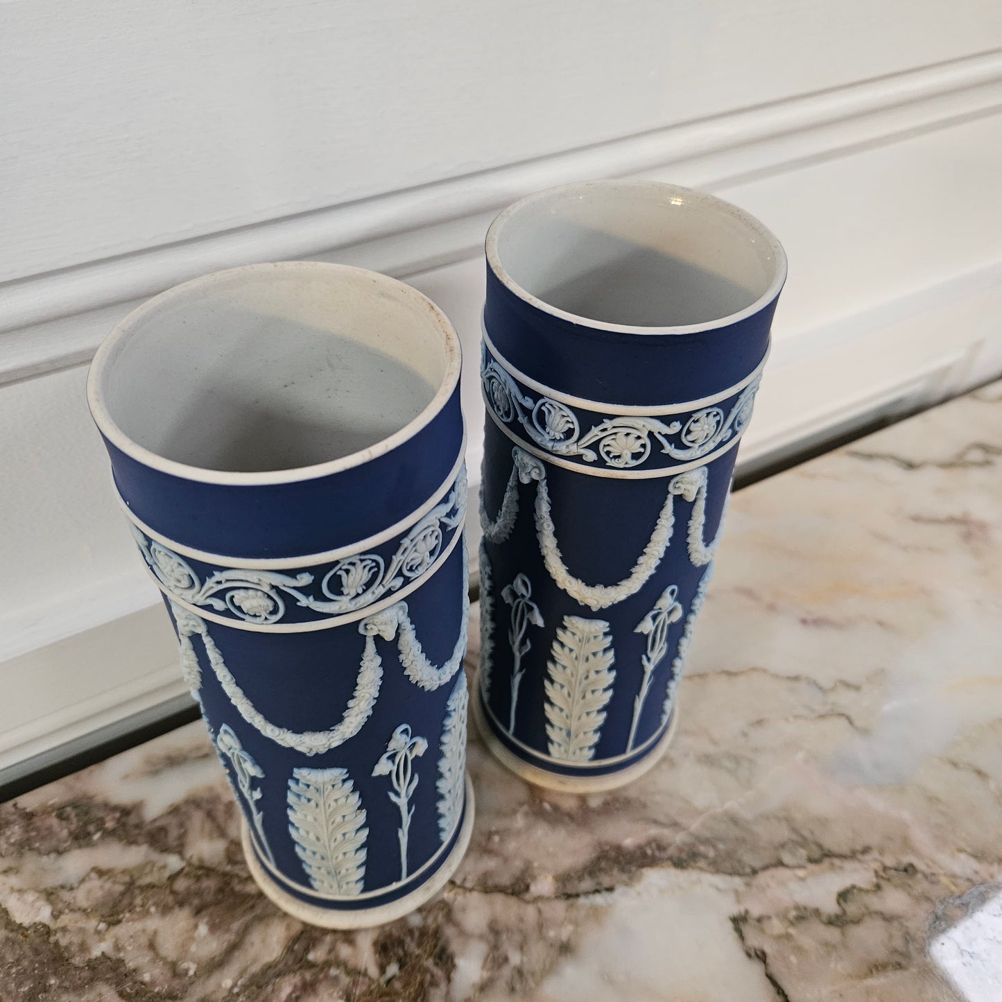 Pair Of Edwardian Wedgewood Cylindrical Vases