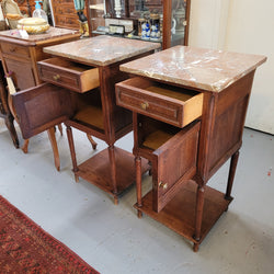 Pair of French Oak Louis XVI Style Marble Top Bedside Tables | Antique & Vintage | Moonee Ponds Antiques | Australia Wide Delivery