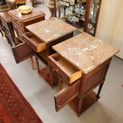 Pair of French Oak Louis XVI Style Marble Top Bedside Tables | Antique & Vintage | Moonee Ponds Antiques | Australia Wide Delivery