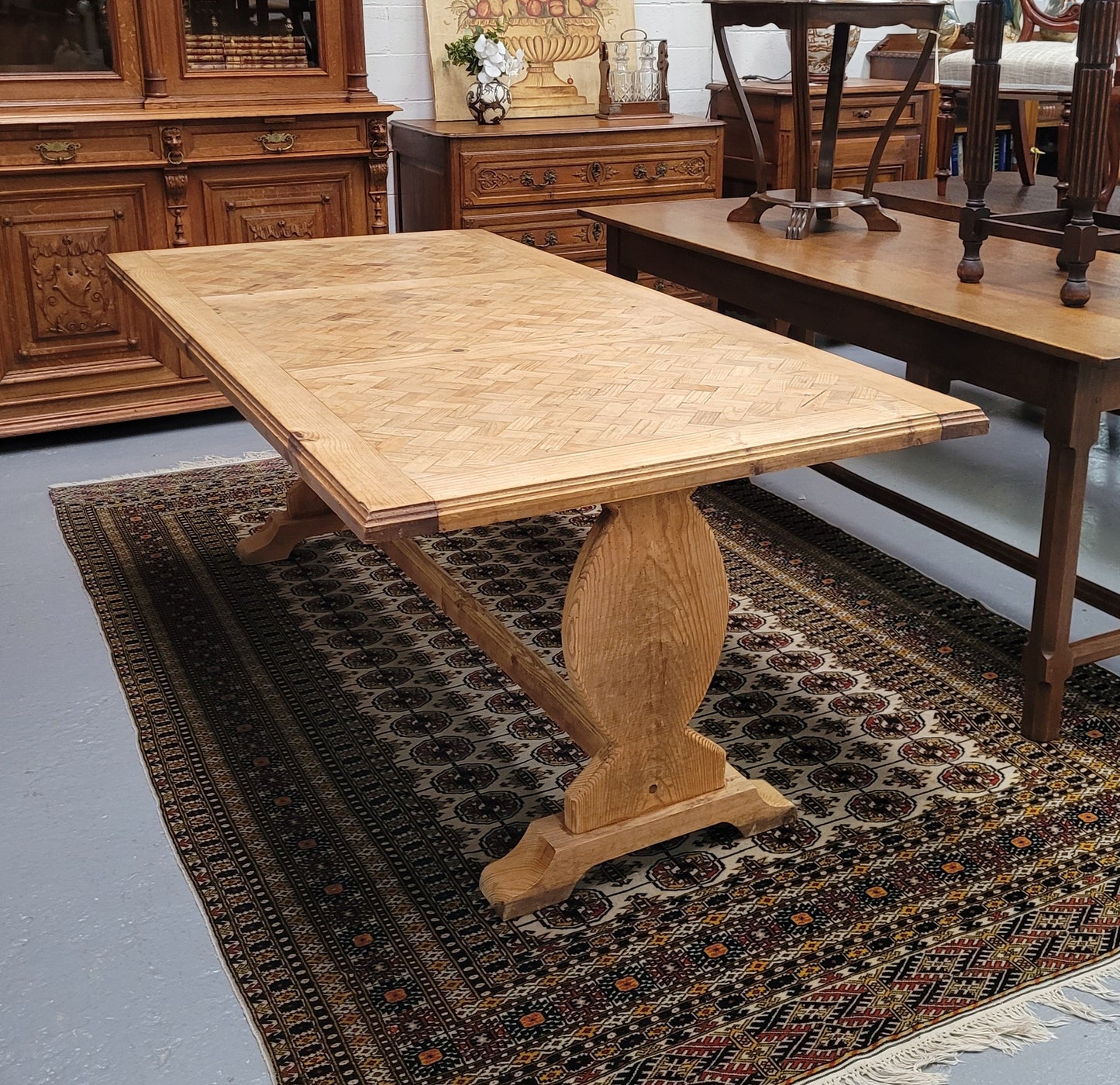 French Parquetry Top Fruitwood Dining Table