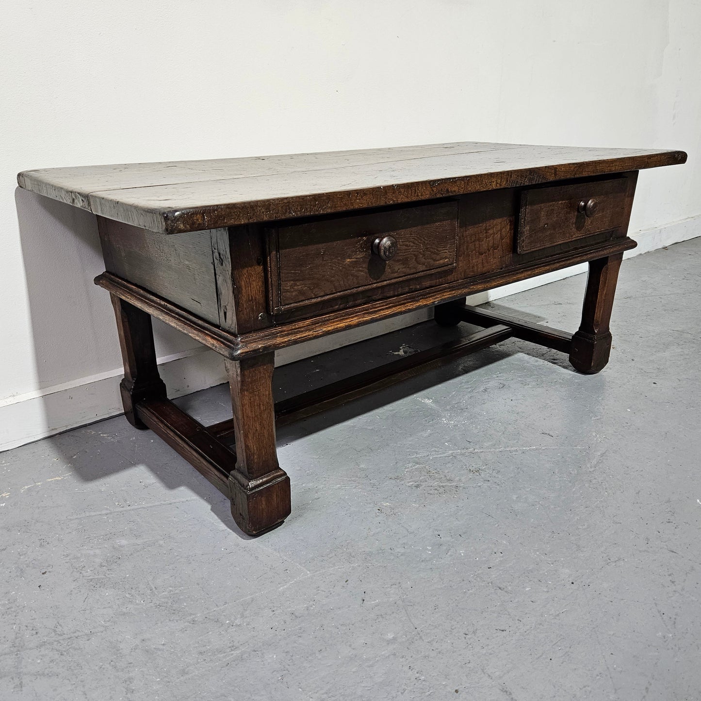 Rustic French Oak Coffee Table With Two Drawers