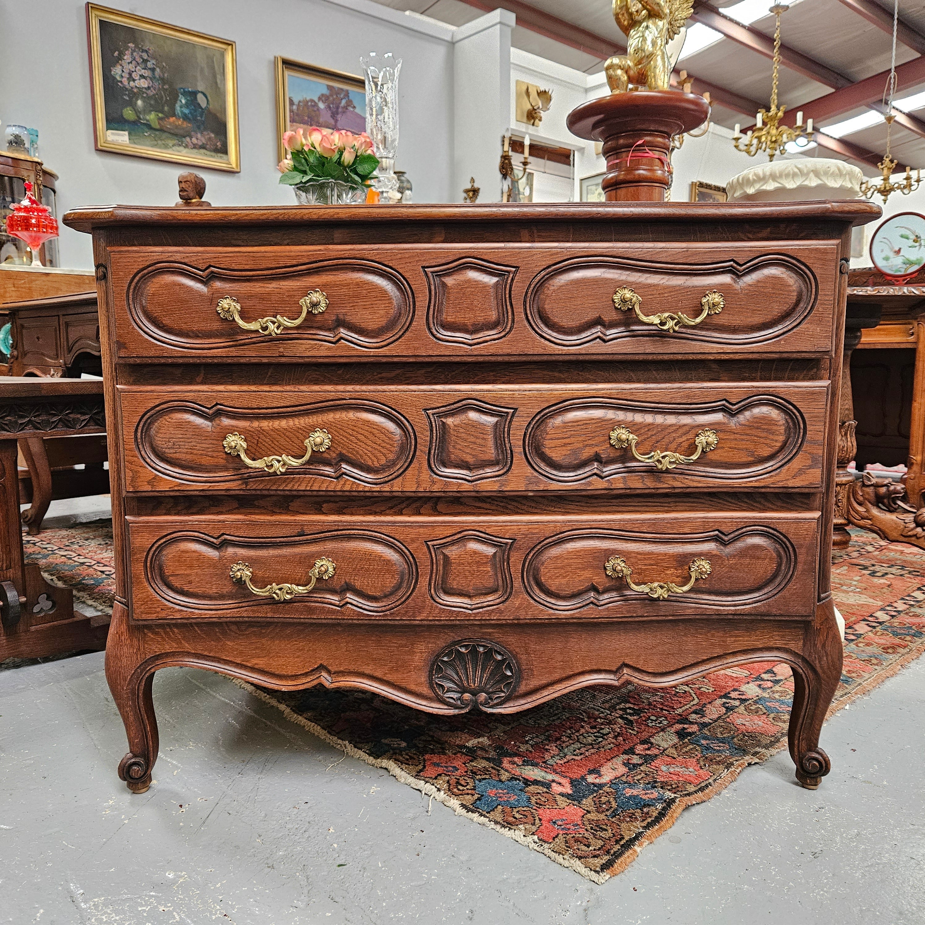Antique French Oak Parquetry Top Chest of Drawers