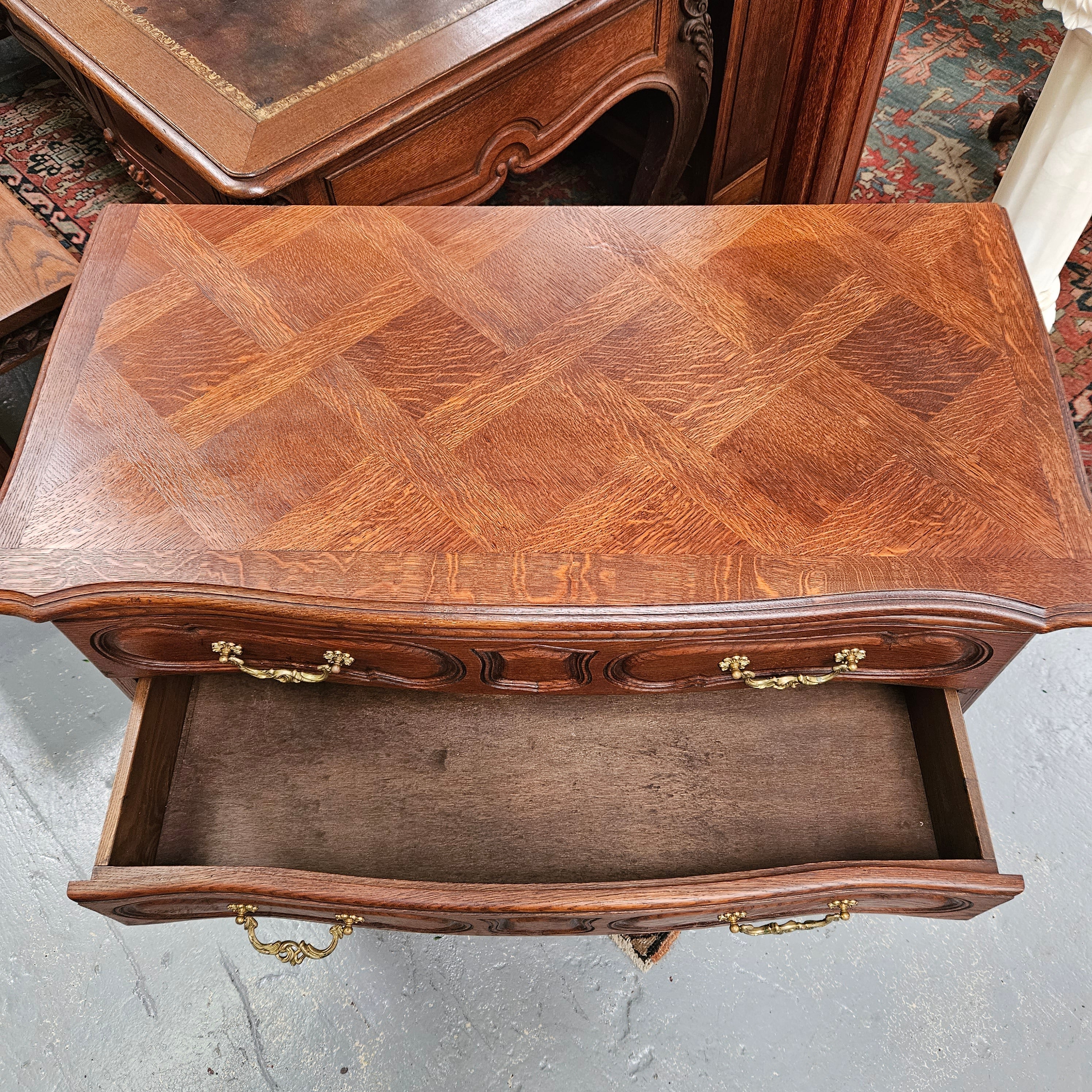 Antique French Oak Parquetry Top Chest of Drawers | Antique & Vintage | Moonee Ponds Antiques | Australia Wide Delivery