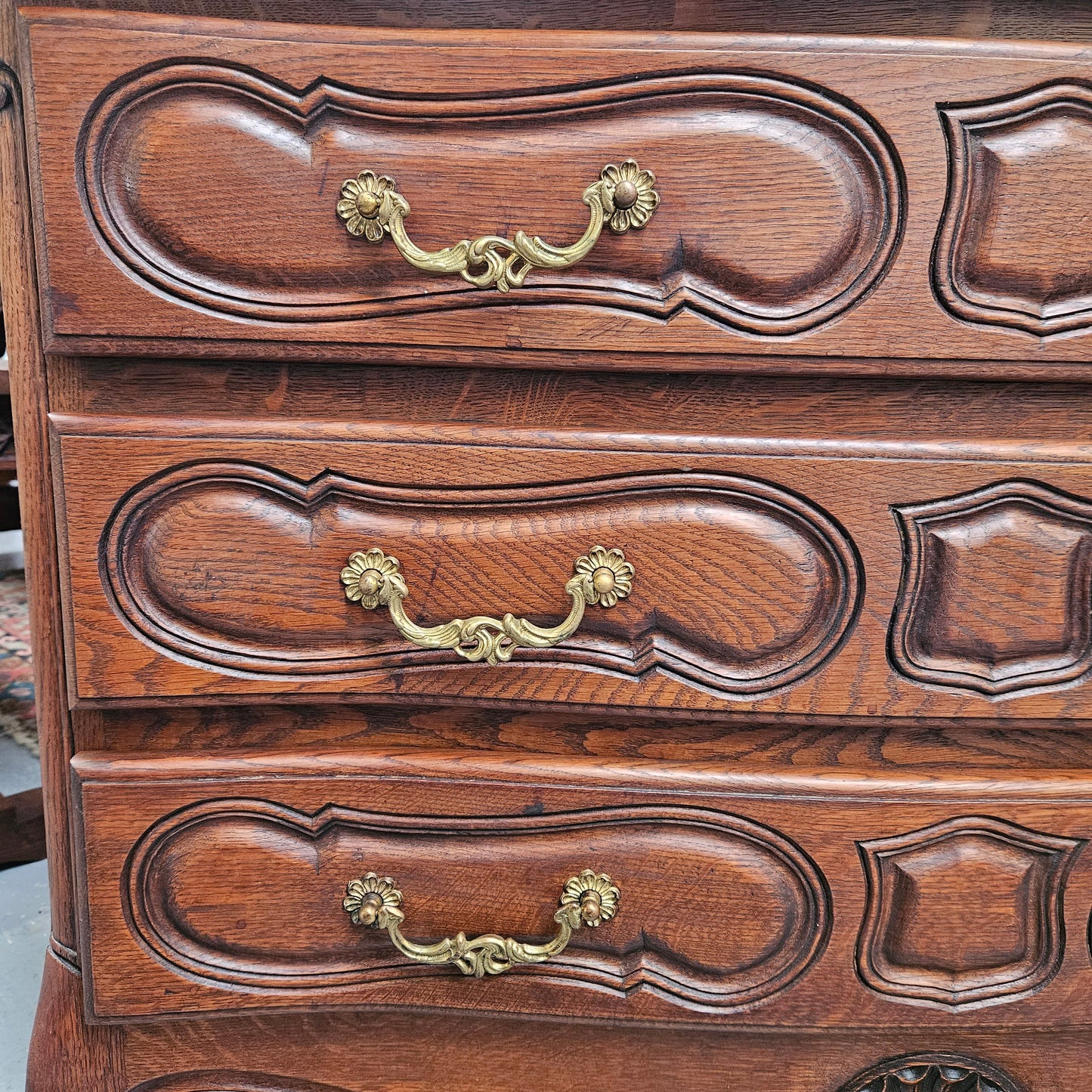 Antique French Oak Parquetry Top Chest of Drawers