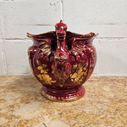 Burgundy Hand Painted Griffin Jardiniere | Antique & Vintage | Moonee Ponds Antiques | Australia Wide Delivery