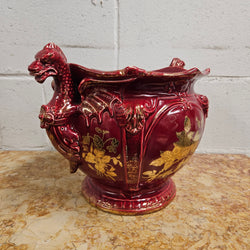 Burgundy Hand Painted Griffin Jardiniere | Antique & Vintage | Moonee Ponds Antiques | Australia Wide Delivery