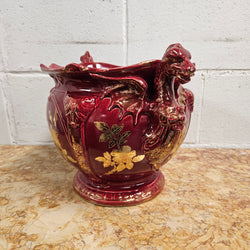 Burgundy Hand Painted Griffin Jardiniere | Antique & Vintage | Moonee Ponds Antiques | Australia Wide Delivery