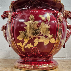 Burgundy Hand Painted Griffin Jardiniere | Antique & Vintage | Moonee Ponds Antiques | Australia Wide Delivery