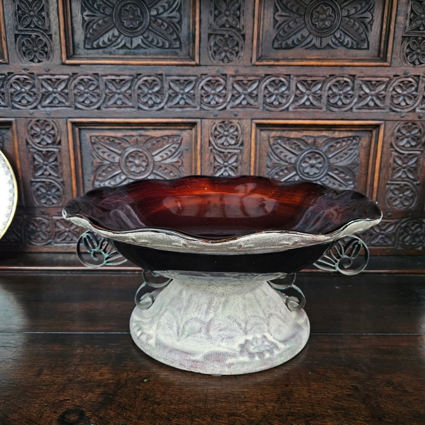 Decorative Ruby Coloured Glass Fruit Bowl