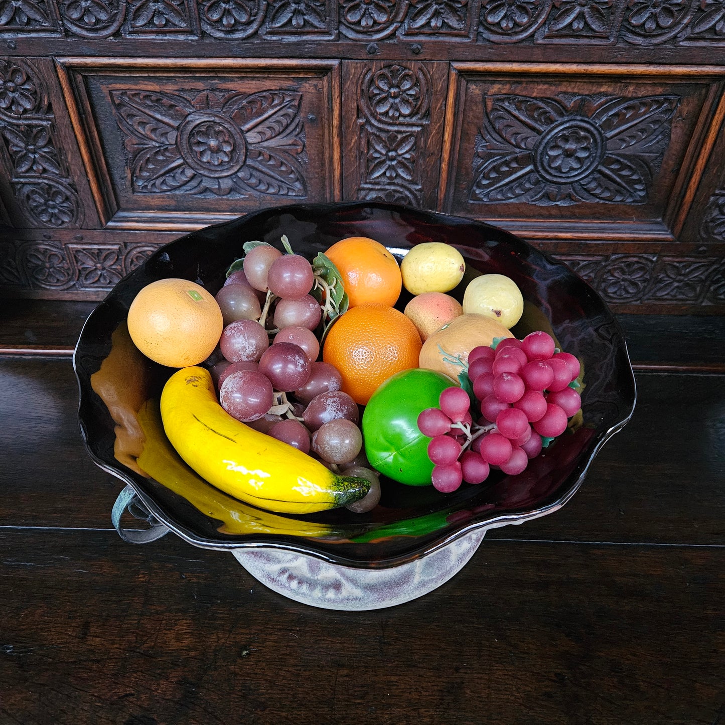 Decorative Ruby Coloured Glass Fruit Bowl