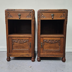 Pair French Art Deco Oak Bedside Cabinet With Inset Marble | Antique & Vintage | Moonee Ponds Antiques | Australia Wide Delivery