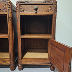 Pair French Art Deco Oak Bedside Cabinet With Inset Marble | Antique & Vintage | Moonee Ponds Antiques | Australia Wide Delivery
