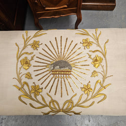 French Walnut Louis XV Style Piano Stool With Beautiful Gold Embossed Upholstery | Antique & Vintage | Moonee Ponds Antiques | Australia Wide Delivery