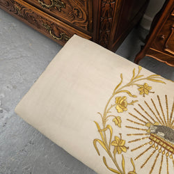 French Walnut Louis XV Style Piano Stool With Beautiful Gold Embossed Upholstery | Antique & Vintage | Moonee Ponds Antiques | Australia Wide Delivery